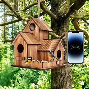 Large Outdoor 3-Hole Birdhouse, Ideal for Bluebirds, Finches, Cardinals, Modern Hanging Bird Feeder, Wooden Construction, Garden Decor, Wooden Bird Houses