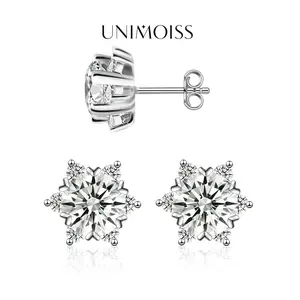 UniMoiss Moissanite 0.5ct-3ct Ice Crystal Snowflake Earrings Silver-Plated, Earrings Silver-Plated Accessories, Chic Fashion Jewelry, Fashion Pairings, Ideal Gift for Any Occasion, Birthday Christmas Family Gifts, Wedding Engagement Anniversary Party Gift