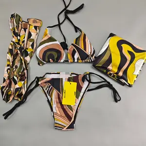 2026 New Headband Bikini Swimsuit Women Silk Scarf Overalls Beachwear Summer One Piece Swimsuit with Headband Silk Scarf Detachable