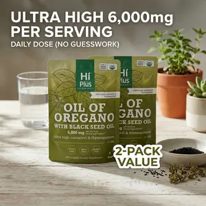 HiPlus 2-Pack Black Seed Oil & Oregano Oil 6000mg - 4x Concentrated Immune Support Softgels, 300 Count, Resealable Bags, Non-GMO