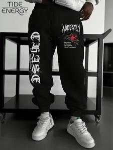 Men's Gothic Spider Print Jogger Pants, Dark Style Y2K Streetwear Sweatpants, Heavy Fleece Drawstring Waist, Perfect for Festivals & Daily Wear