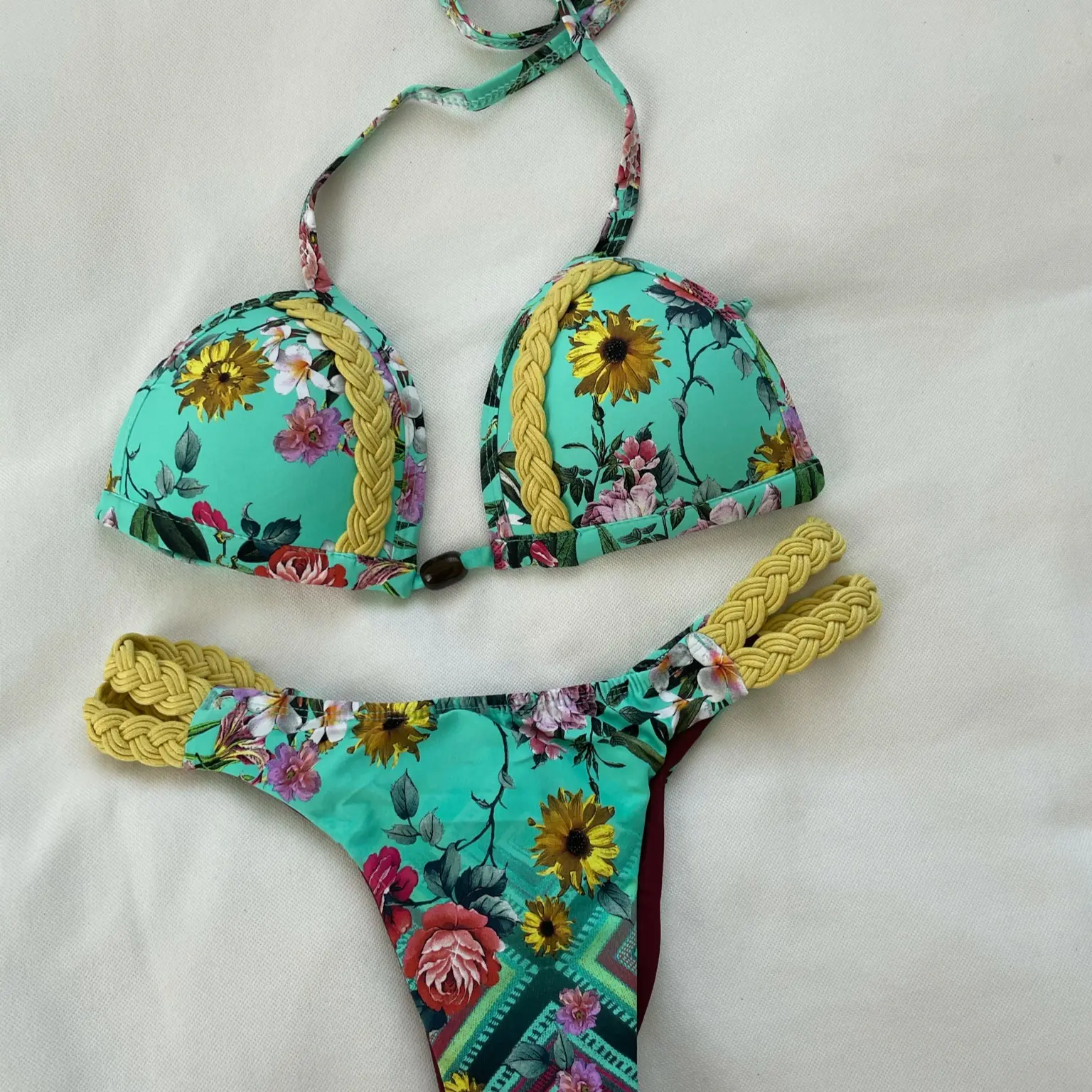 White Floral Bikini Set - Two Piece Summer Swimwear
