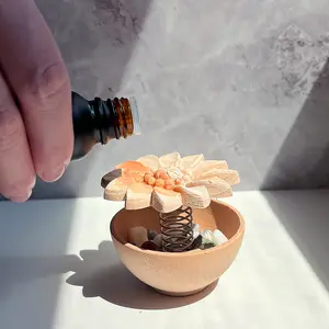 Flower Aroma Diffuser – Wood Bowl with Stones, No Flame Needed