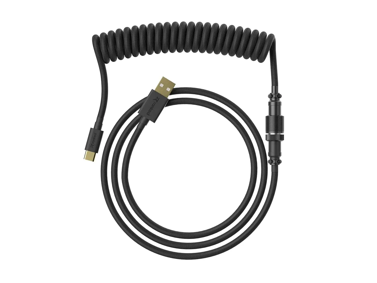 Coiled Keyboard  | Handcrafted Double-Sleeved Braided  | USB Type C to A | 5-Pin Aviator Connector for Custom Mechanical Gaming Keyboard | Support Fast Charge 20W (Black)
