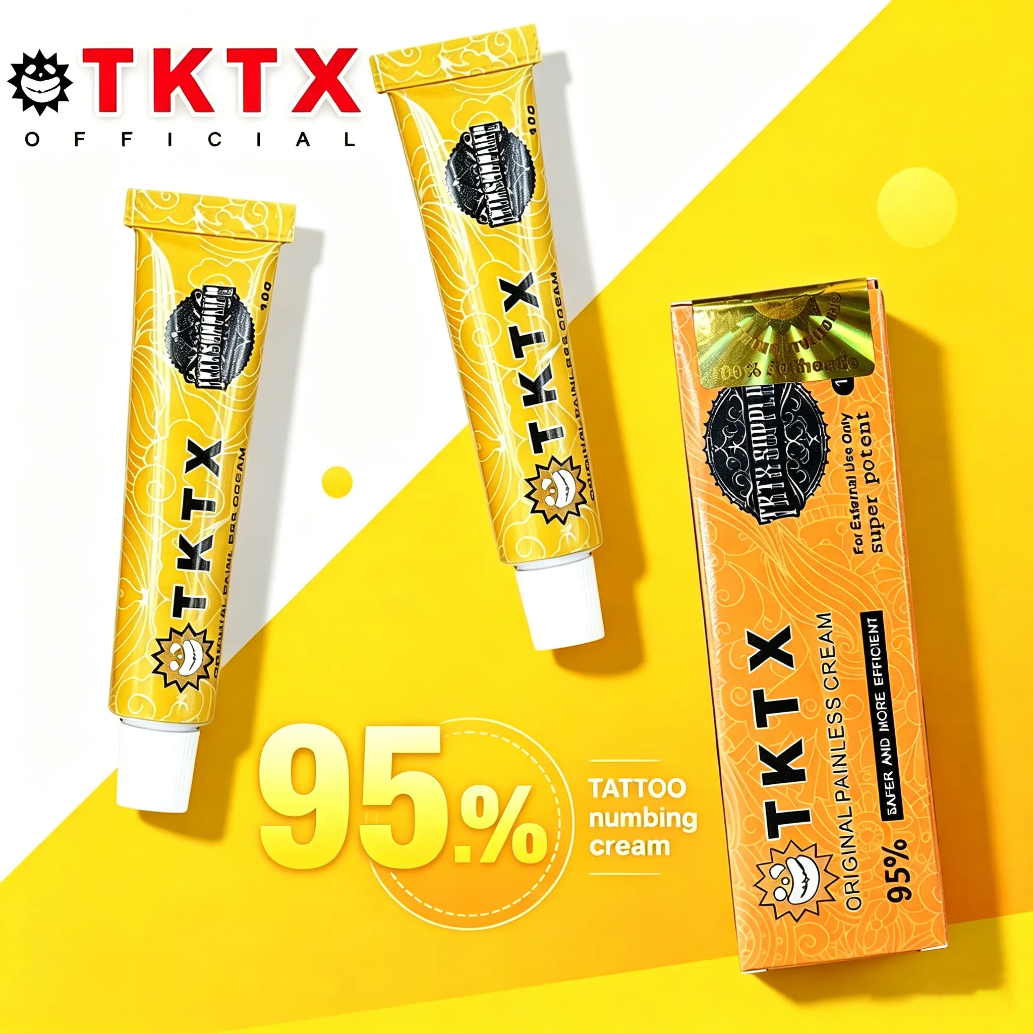 TKTX Tattoo Numbing Cream- Limited Edition Painless Procedure 95% Very Strong - For Tattoos - Laser Removal - Waxing - EyebrowThreading - Tattoo External Cream - 10g ﻿
