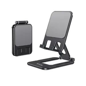Desktop Cell Phone Holder, Foldable Aluminum Alloy Phone Stand for Desk, Portable Tablet Stand Adjustable Compatible for All Smartphones and Tablets 4”-8”for Home,Office and Travel