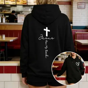 Heart Cross Chest Faith Hoodie with Artistic Spiritual Back Print, Long Sleeve