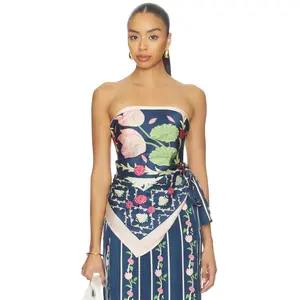 Verandah Lotus And Mallipoo Scarf Blouse in Navy Lotus Scarf