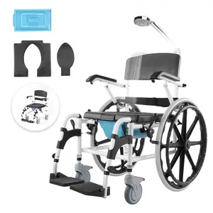 Shower Wheelchair 17.5 Inch Aluminum Alloy Frame, Commode Bathroom Mobility Aid For Disabled, Waterproof Indoor Wheelchair With Adjustable Seating, Lightweight Portable Design, Easy To Clean And Transfer