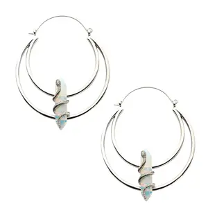 Snake Wrapped White Opalite Stainless Steel Plug Hoops