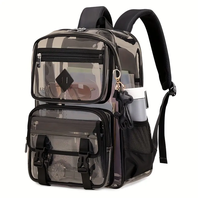 Transparent Backpack Casual Large Capacity Multi-Pocket Clear Bag Women's Shoulder Bag PVC Transparent Student Office Laptop Bag