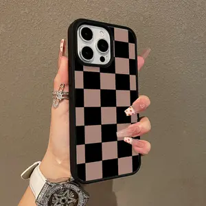 Adorable Magnetic Case for iPhone11/12/13/14/15/16/17/promax Monochrome Checkerboard  MagSafe Compatible, Lightweight, Anti-Fall | Girly & Chic Style