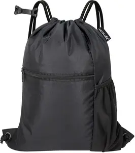 HOLYLUCK Men & Women Outdoor Sport Gym Sack Waterproof Drawstring Backpack Bag -black