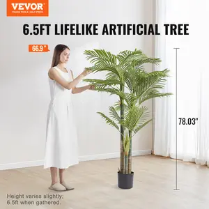 【Spotlight Day】VEVOR Artificial Gold Cane Palm Tree, 6.5 FT Tall Faux Plant, PE Material & Anti-Tip Tilt Protection Low-Maintenance Plant, Lifelike Green Fake Tree for Home Office Warehouse Decor Indoor Fruit