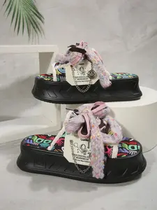 New Fashion Casual Graffiti Thick Sole Slippers for Women, Summer Outdoor Canvas Cool Slipper, Trendy Shoe