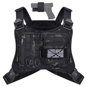 Sports Outdoor Tactical Chest Bag For Men Women, Adjustable Lightweight Front Running Vest Bag With Built-In Holder & Extra Storage Concealed Carry EDC Chest Pack Rig For Workouts, Cycling