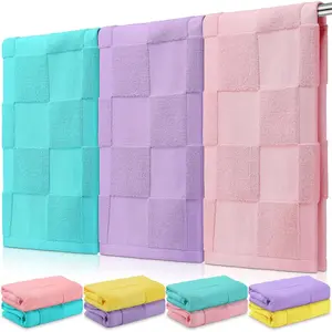 Jacquard Checkered Hand Towels Set of 8   Soft Absorbent Quick Dry 13 x 29 Inch Cute Pastel Color Decorative Checkered Towel for Bathroom  Dorm Kitchen Gym  and Beach Pool