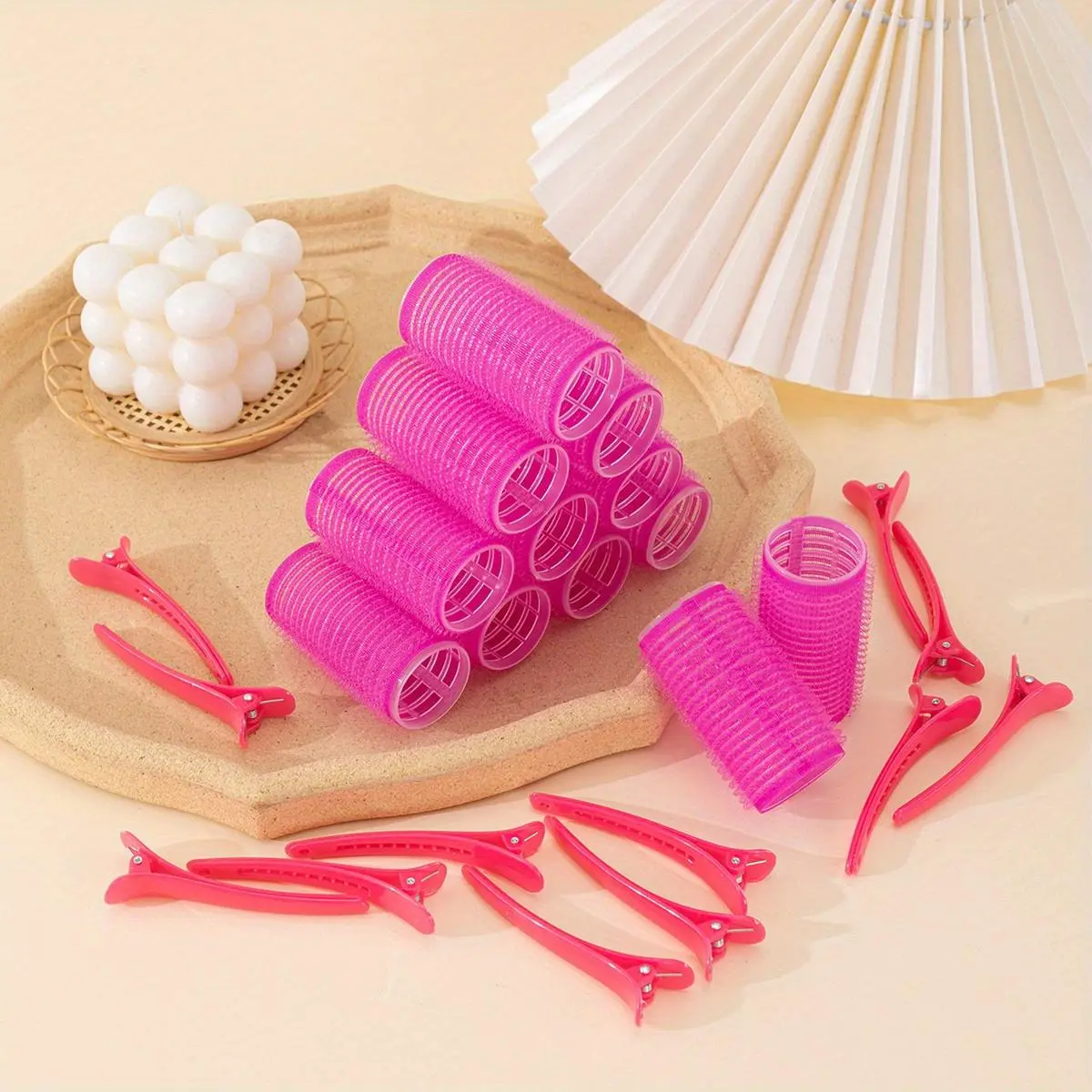 Self-adhesive hair curlers and clips set, consisting of 12 self-gripping curlers and 12 crocodile skin curling clips. Suitable for hair styling tools in beauty salons, Hair Rollers Wave, Heatless Curler, No Heat Curler