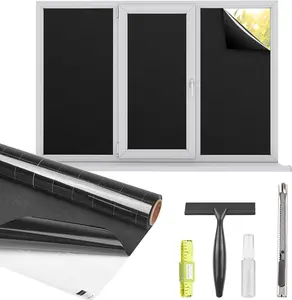 Blackout Window Film – 100% Light Blocking Privacy Tint, Static Cling Removable Window Covering (11.8” x 78.7”, Black)