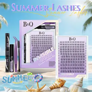 Flora Kit l B&Q Ultra-Thin Invisible Band Natural Look Cluster,Less is More,Featherlight and Wispy Eyelash for DIY Extensions,C Curl 8-18mix Lightweight Fake Lash Makeup Cosmetic Mother Gift #SummerVibes