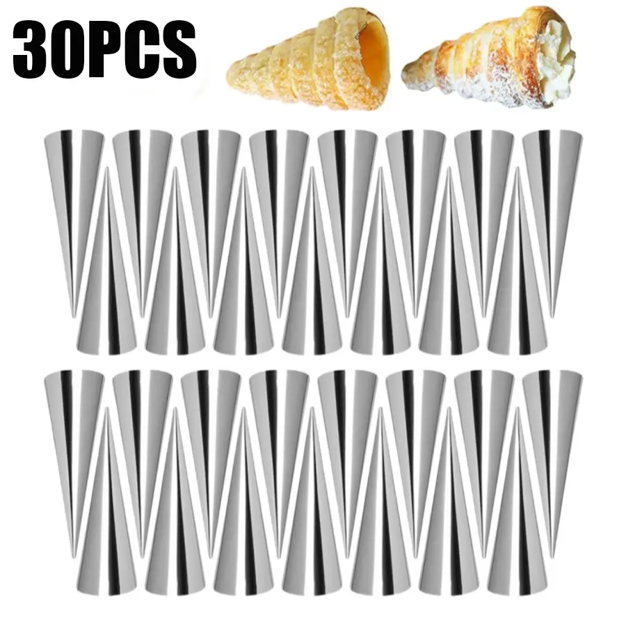 30pcs Stainless Steel Conical Danish Tube, Large Spiral Horn Croissant Baking Tool, Durable Kitchen Utensil for Bakers, Pastry Tools, Baking Supplies