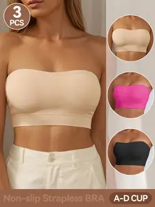 Women’s Strapless Bra with Gathered Design, No Wire and Non-Slip Backless Style, Seamless Invisible Smooth Cup Bras for Ultimate Comfort