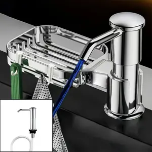 Kitchen Sink Soap Dispenser Drip with Drain Basket, Universal Dishwashing Liquid Presser, Heightened Extension Cleaning Agent Pump