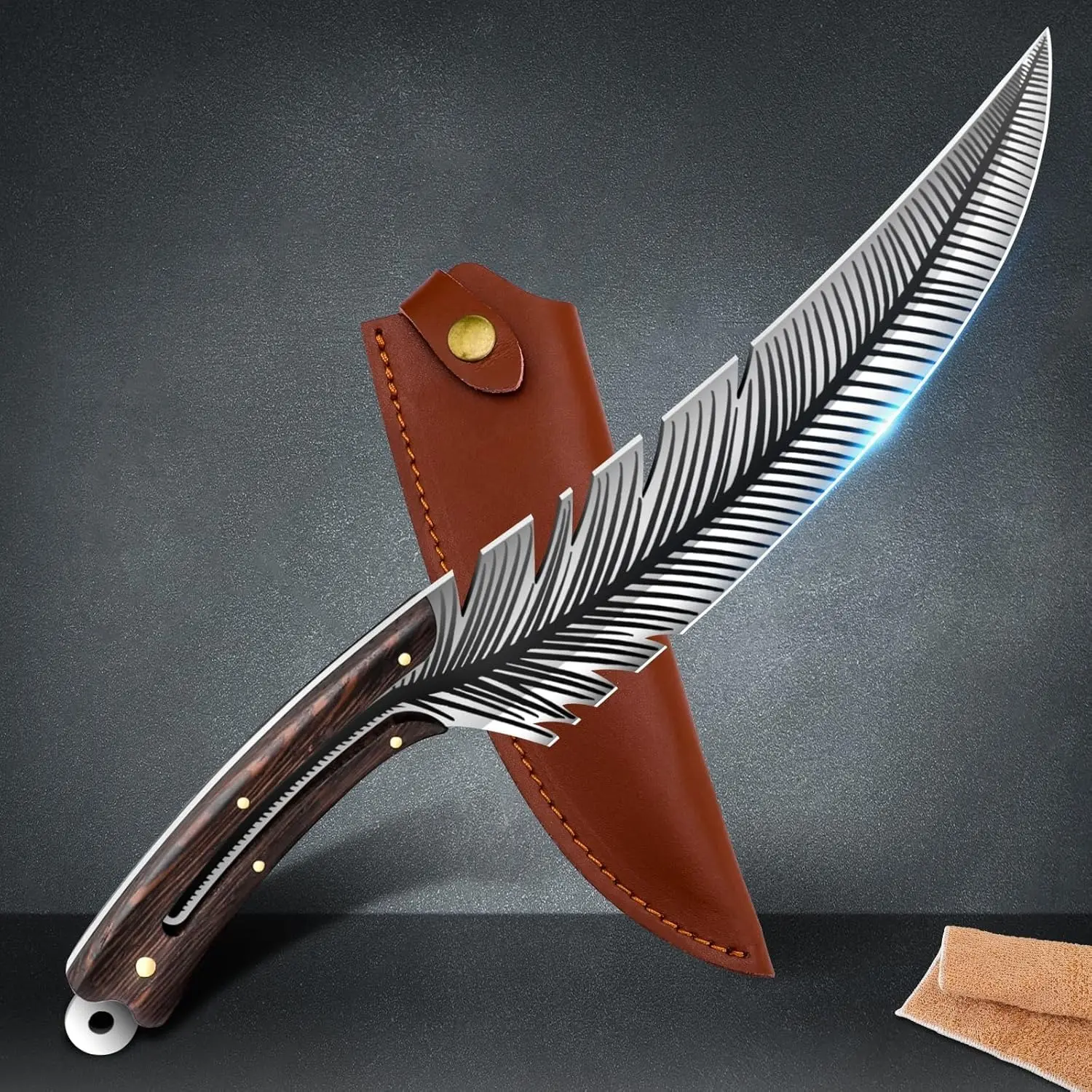 Feather Knife,Meat Cleaver Kitchen CookingKnife with Sheath Outdoor CampingThanksgiving Christmas Gifts Chef's Knife feather knife