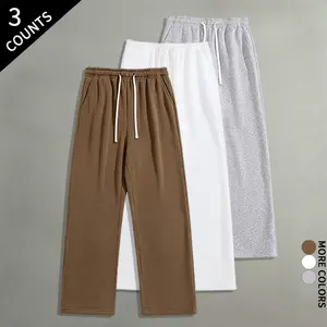 3-pack men’s loose wide-leg athletic pants, casual drawstring relaxed-fit long pants suitable for everyday wear, fitness, streetwear, running, hip-hop style, solid color design, comfortable elastic waistband