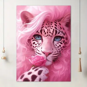 High-Quality Pink Leopard Canvas Wall Art, Perfect for Home & Office Decor - Ideal Gift for Animal Lovers, Suitable for Living Room, Bedroom, Kitchen, Cafe, Perfect for Room Decor Poster Ornaments Design Rose Decoration Artistic Print Photo