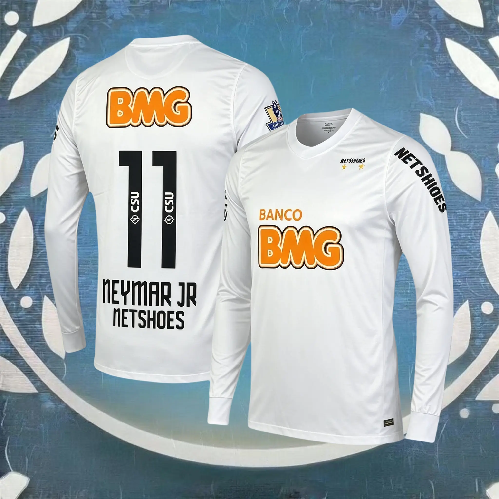 2011/2012 Retro Sports Jersey Neymar #11 Football Jersey White Long Sleeve
