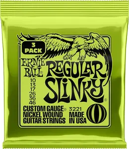 Ernie Ball Regular Slinky Nickel Wound Electric Guitar Strings 3-pack, 10-46 Gauge (P03221)