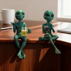 2 Piece Alien Resin Figurines, Space Theme Decor, Decorative Home Ornament, Perfect for Living Room, Bedroom, Office, Unique Gift for Sci-Fi Fans