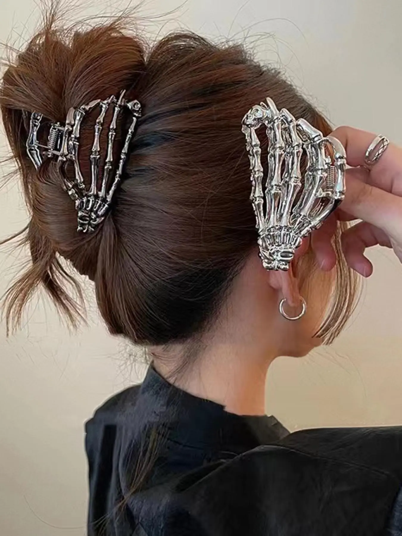 Creative Skeleton Hand Design Hair Claws Set, Casual and Versatile Hair Accessories for Women, Simple Style Plain Color Hair Claws for Daily Use, Halloween, Claw Clip, Claw Hair Clips