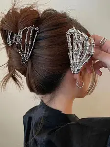 Creative Skeleton Hand Design Hair Claws Set, Casual and Versatile Hair Accessories for Women, Simple Style Plain Color Hair Claws for Daily Use, Halloween, Claw Clip