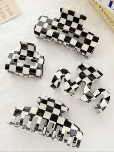 Women's Elegant Plaid Pattern Hair Claws, Gifts for Girlfriend, Casual Trendy Minimalist Hair Flat Claw Clips, Fashionable All-match Hair Accessories for Daily & Party Hairstyle Decor, Barrettes Hair Clips, Hair Clip Set, White Claw Clip