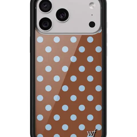 Wildflower Cases Limited Edition Trendy Collab Chestnut Brown & Baby Blue Polka Dot Smartphone Case - Rubber Raised Black Shockproof Bumper, Heavy Duty Protection Accessories for Women, Durable Custom Safety Casing (Women's Owned Small Business Gift)