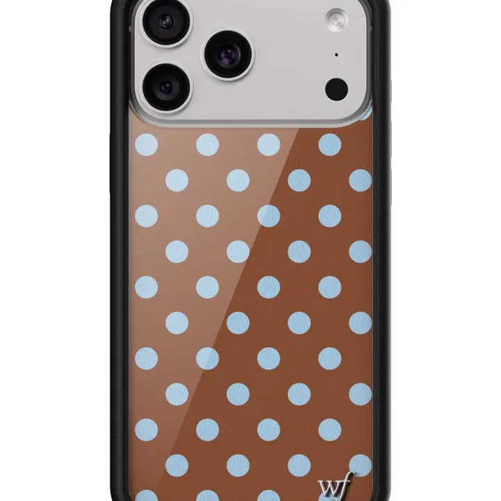 Wildflower Cases Limited Edition Trendy Collab Chestnut Brown & Baby Blue Polka Dot Smartphone Case - Rubber Raised Black Shockproof Bumper, Heavy Duty Protection Accessories for Women, Durable Custom Safety Casing (Women's Owned Small Business Gift)