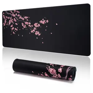 Cherry Blossom Pattern Gaming Keyboard Mouse Pad, 1 Count Extended Keyboard Mouse Pad for Gaming, Fun Desktop Accessories, Non-slip Mouse Mat, Folding Washable Desk Mat with Non-slip Base for Work Gaming Home Office Accessories