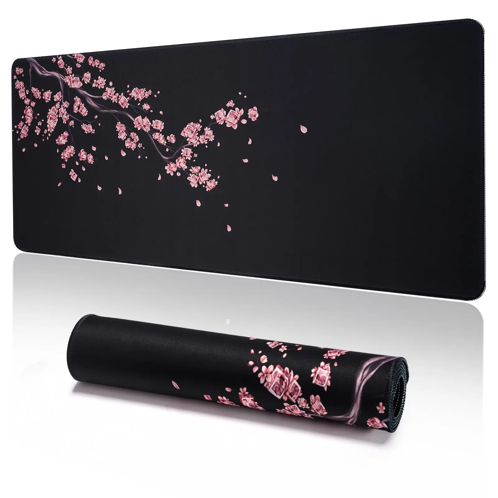 Cherry Blossom Pattern Gaming Keyboard Mouse Pad, 1 Count Extended Keyboard Mouse Pad for Gaming, Fun Desktop Accessories, Non-slip Mouse Mat, Folding