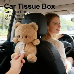 New Plush Bear Car Tissue Box Holder, Back Seat Hanging Tissue Dispenser, Cute Car Accessories Interior Decor, Easy to Install Auto Tissue Organizer for SUV, Truck, Sedan