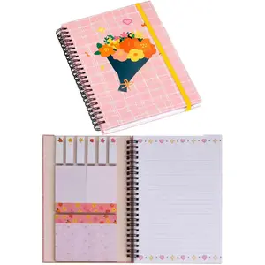 A5 Spiral Sticky Notebook,with 9 pads of decorated sticky notes and a handy notebook,for  study;Note Pads Teacher Appreciation  Writing Memo Pads School Office Supplies and Daily Life Organization (Bouquet)