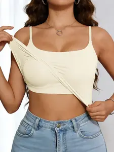 Women's Strapless Tank Top, Solid Color One-Piece Inner Outer Wear, Casual Basic Daily Style, Spring & Fall Fitted Sleeveless Top
