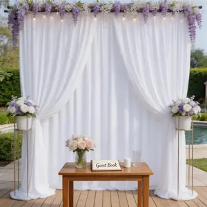 White Backdrop Drapes 5ft x 10ft 4 Pcs, Soft Fluid Polyester Curtains with Silky Water-Like Drape for Wedding Ceremony, Engagement, Birthday, Baby Shower, Photo Decor