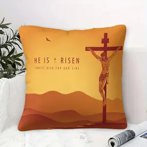 Healing Sunset Cross Pillow (1 Piece, Includes Pillow Core), Jesus Good Friday Theme, Bedroom and Sofa Decorative Cushion