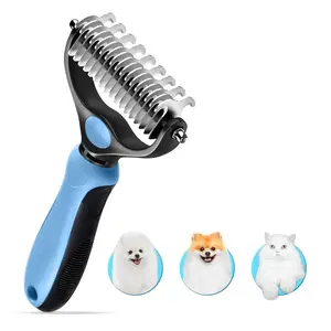 Pet-Specific Deshedding Comb—A Wide, Double-Sided Stainless Steel Dematting Tool designed for detangling, deshedding, grooming, and removing loose fur, knots, mats, and tangles. (Battery-free) easy removal cat hair Portable Roller shedding brush grip