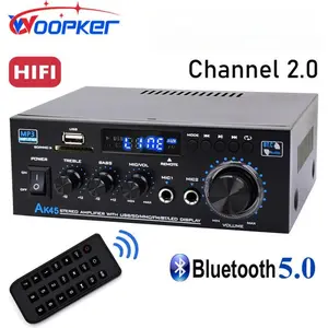 WOOPKER AK45 300W/AK45 Pro 400W Bluetooth 5.0 Stereo Amplifier HiFi 2.0 Channel Power Amp with USB SD RCA Dual Microphone Support for Karaoke Home Theater Party Audio Streaming  karaoke machine