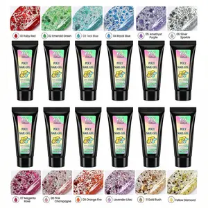 12 Colors Glitter Sequins Nail Builder Gel, Durable Poly Extension Gel for Quick Nail Art, Perfect for DIY Manicure Supplies, Nail Polish