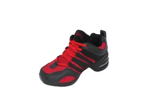Jazz Shoes Lace up Sneakers Mesh Slip Thick Soled Jazz Dance Shoes Cushion Lady Girls Modern Breathable Air Cushion Split Sole HipHop Dance Athletic Walking Shoes with Arch Support Black and Red Color Mix