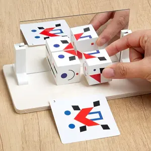 2pcs Wooden Mirror Cube Puzzle Game, Spatial Thinking & Pattern Matching Puzzle Game, Educational Board Game Toy for Kids and Adults